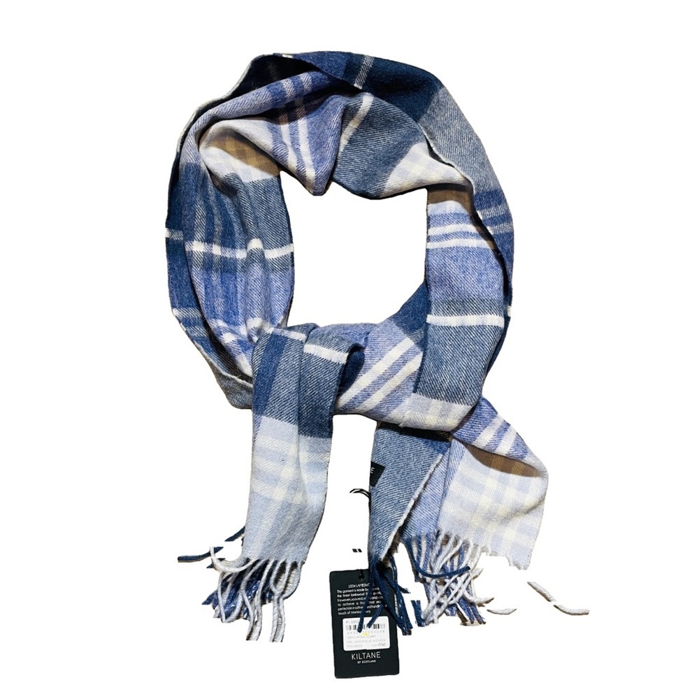 Kiltane of Scotland 100% lambs wool blue gingham fringe scarf cottagecore winter